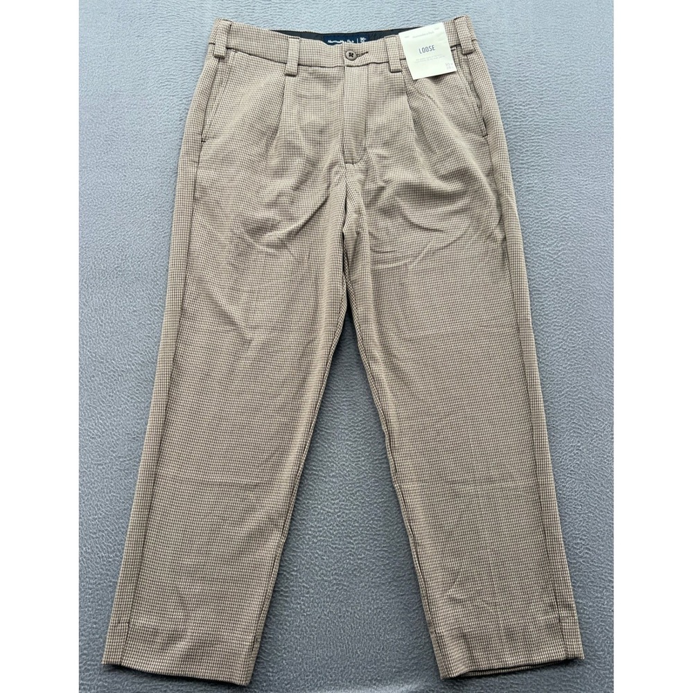 Abercrombie & Fitch Pants Mens 30x28 Loose Fit Houndstooth Pleated Trousers Tan